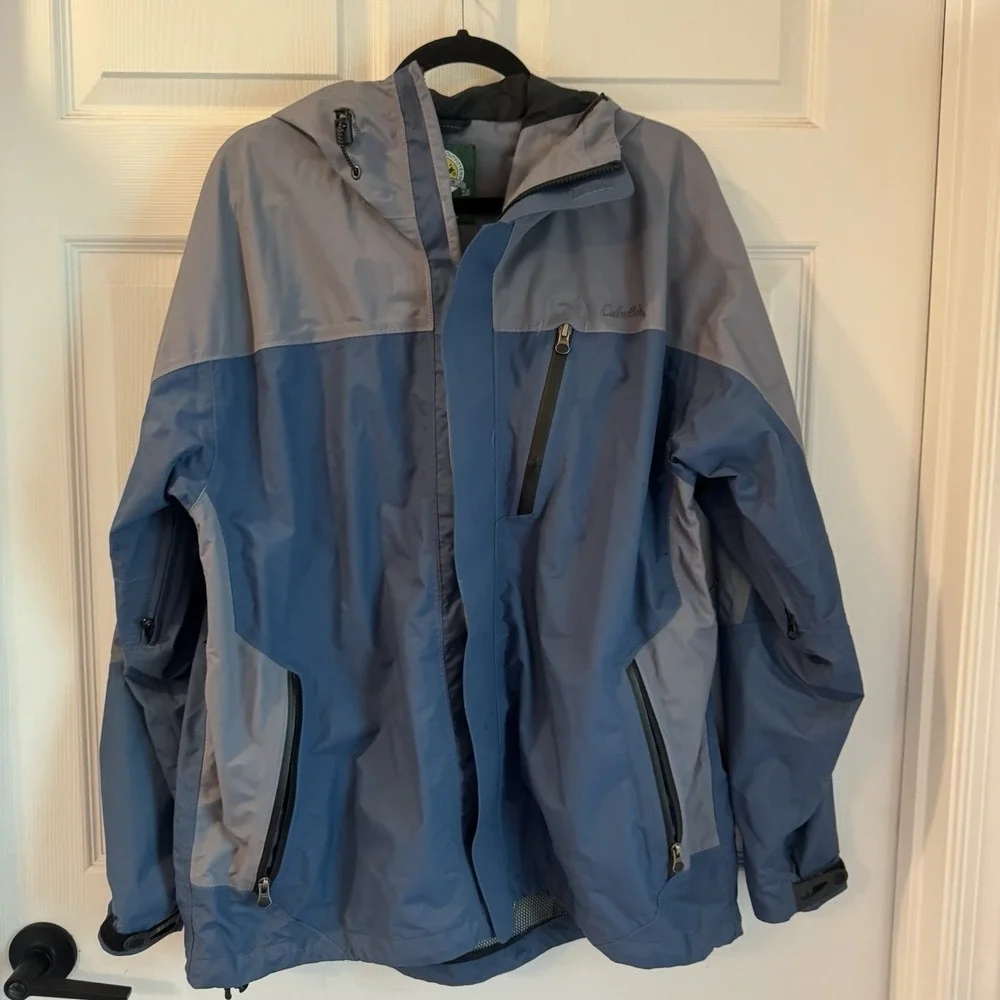 Cabela's Dry Plus Hooded Jacket Men's Sz L‎ Waterproof Breathable Blue Gray